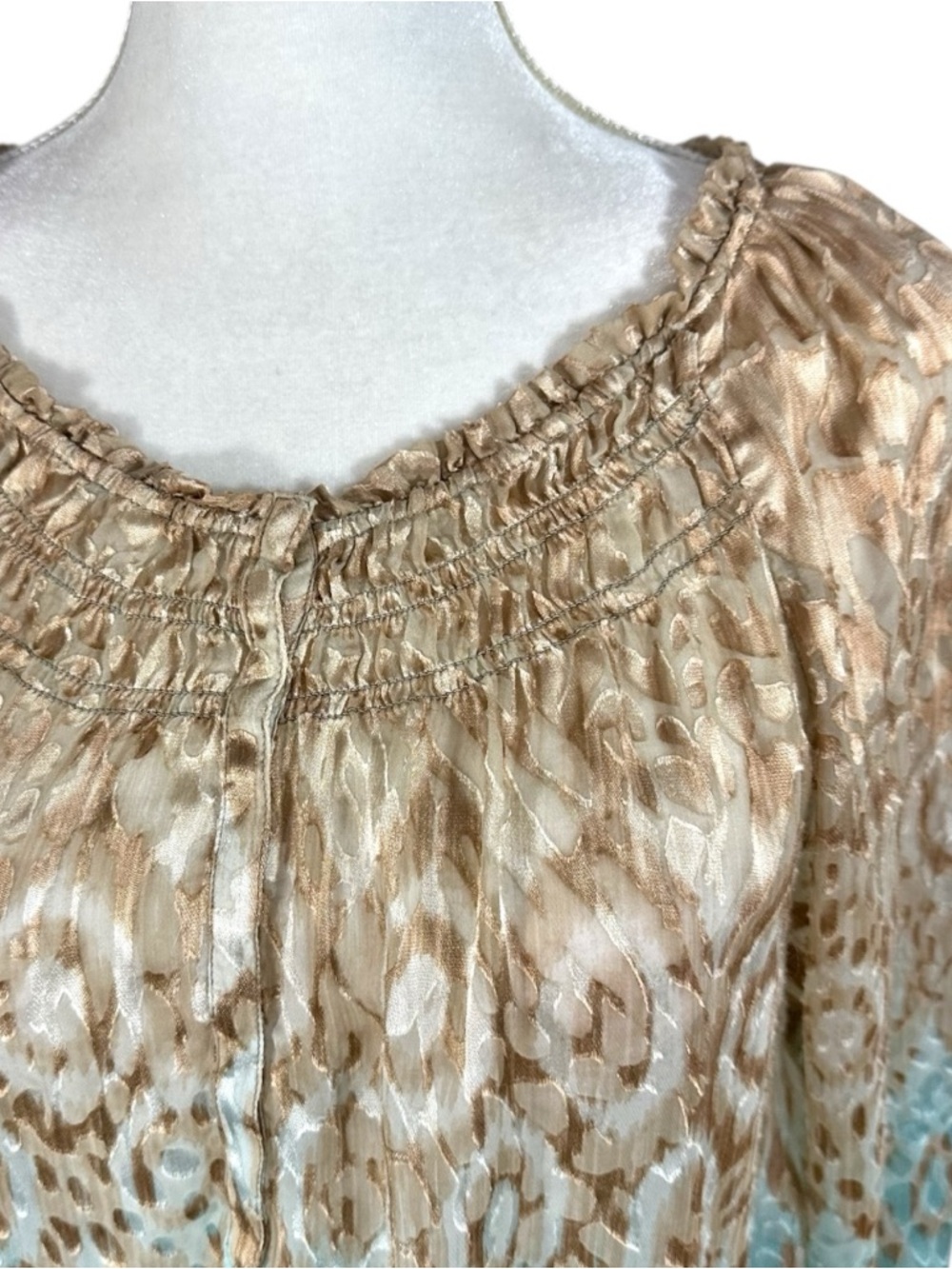 Chico's Teal/Tan Peasant Lightweight Blouse - Size 2 / Large - Picture 2 of 7